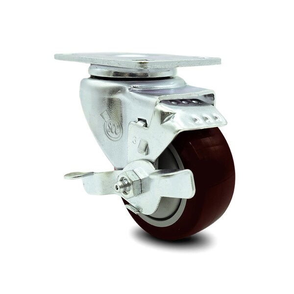 3 Inch Maroon Polyurethane Wheel Swivel Top Plate Caster with Brake SCC